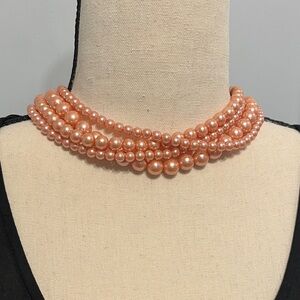 Vintage Pink Faux Pearl 4-Strand Necklace